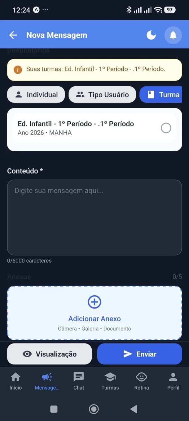 Conteúdo da mensagem no aplicativo