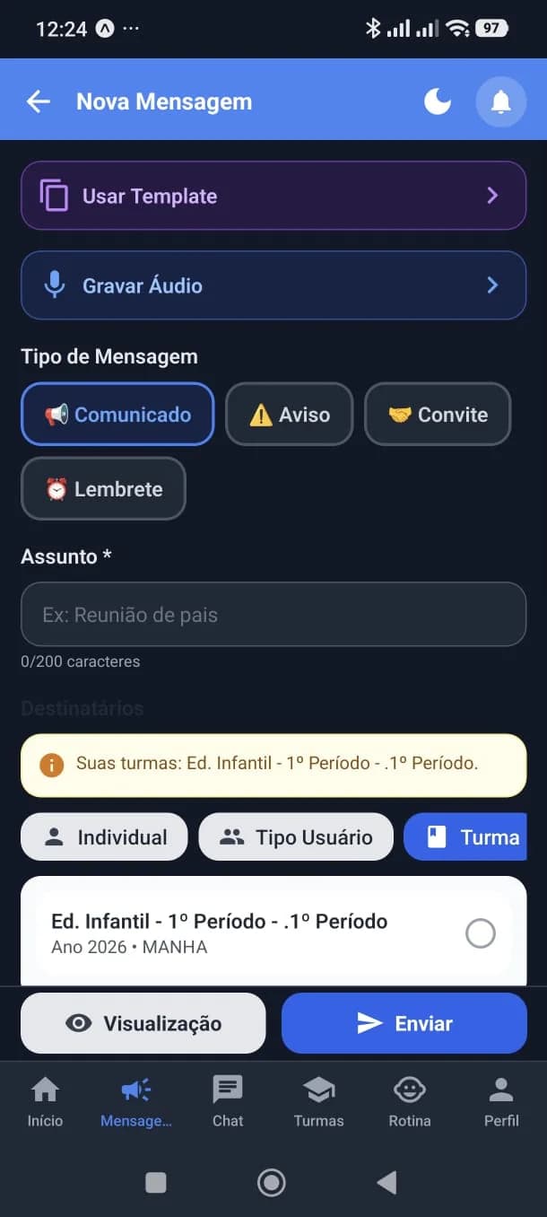 Tipos de mensagem no aplicativo