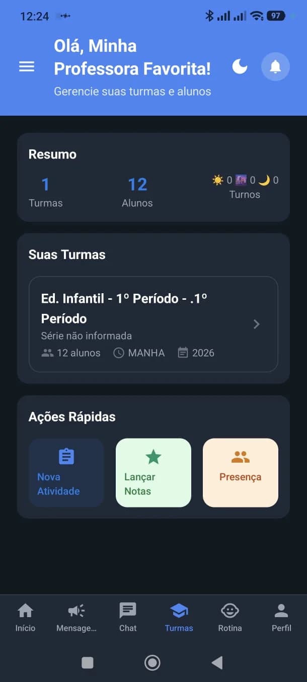 Turmas no aplicativo Academic
